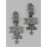 1 Paar Ohrclips DIOR, Metall mit Glitzersteinen "Dior for peace", Gesamtl. ca. 5,3cm, min. Tsp.