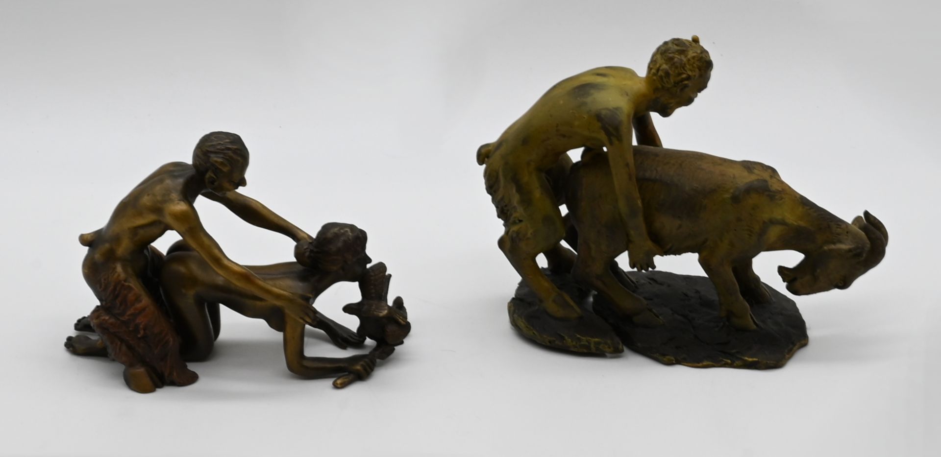 2 Figurengruppen/ Wiener Bronzen (Erotika) Repliken, jew. 2-teilig "Faun mit Ziege" u.a., - Bild 3 aus 4