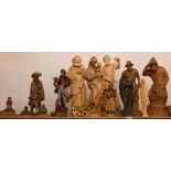 12 Figuren Holz u.a., v.a. unbemalt z.B. "Holzschnitzer" Gerold EYRING Weisbach, ca. H 51cm, "Madonn
