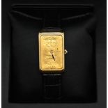 1 Armbanduhr CORUM GG 18ct., mit Lederband, Verschluss vergoldet, Gehäuse Maße: ca 3,4 x 2cm, Origin