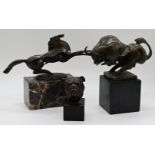 3 kleinformatige Figuren Bronze "Kubistischer Stier", "Springender Hengst", "Kopf einer Bulldogge",