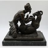 1 Figurengruppe Bronze "Faun mit Ziege" Replik nach antikem Vorbild aus Pompeji, bez. "Milo" (wohl M