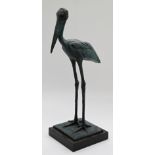 1 Figur Bronze grün patiniert "Storchenvogel Jabiru" Replik nach Rembrandt Bugatti, H ca. 33cm,