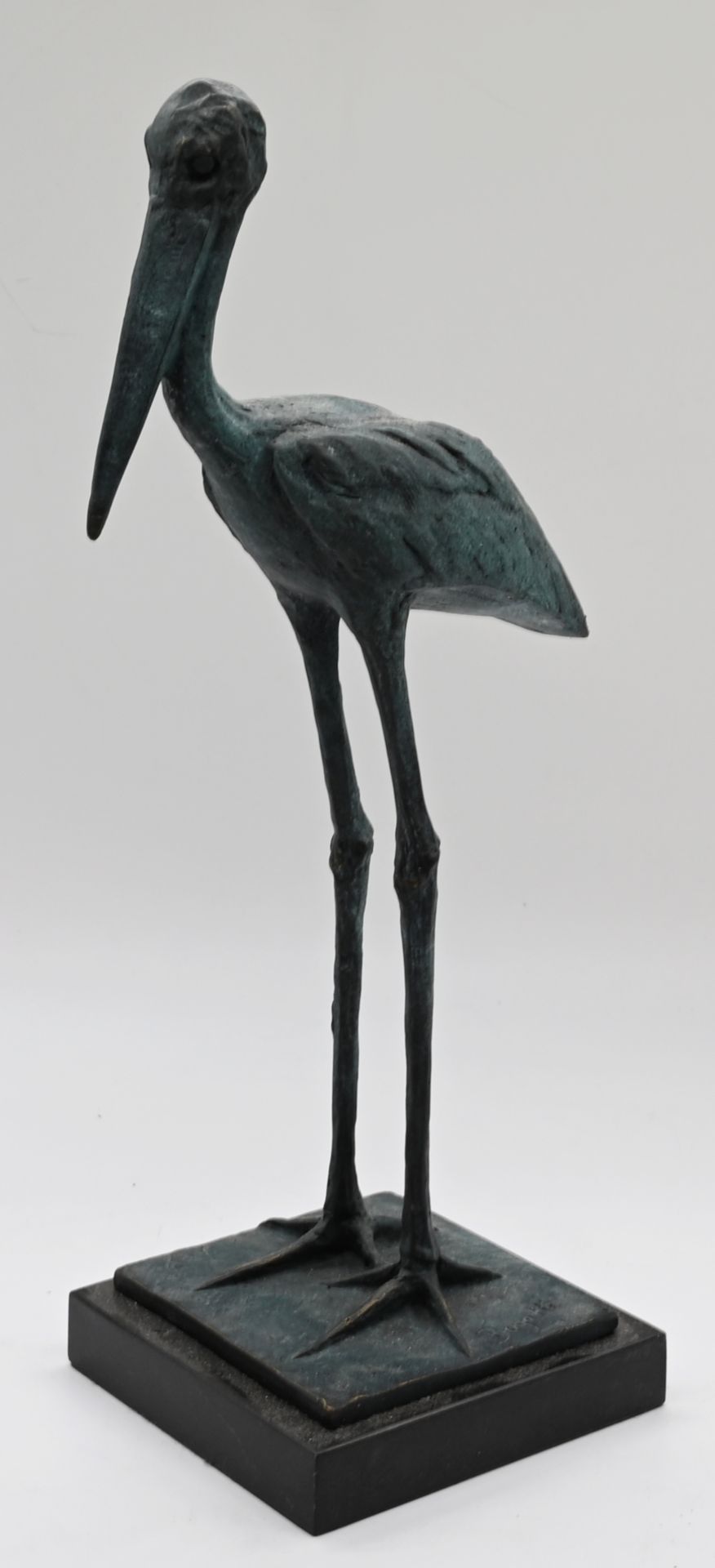 1 Figur Bronze grün patiniert "Storchenvogel Jabiru" Replik nach Rembrandt Bugatti, H ca. 33cm,