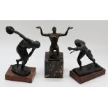 5 Figuren/ Statuetten Bronze u.a., z.B. "Kniender Adonis", "Diskuswerfer", "Schwertkämpfer" u.a.,