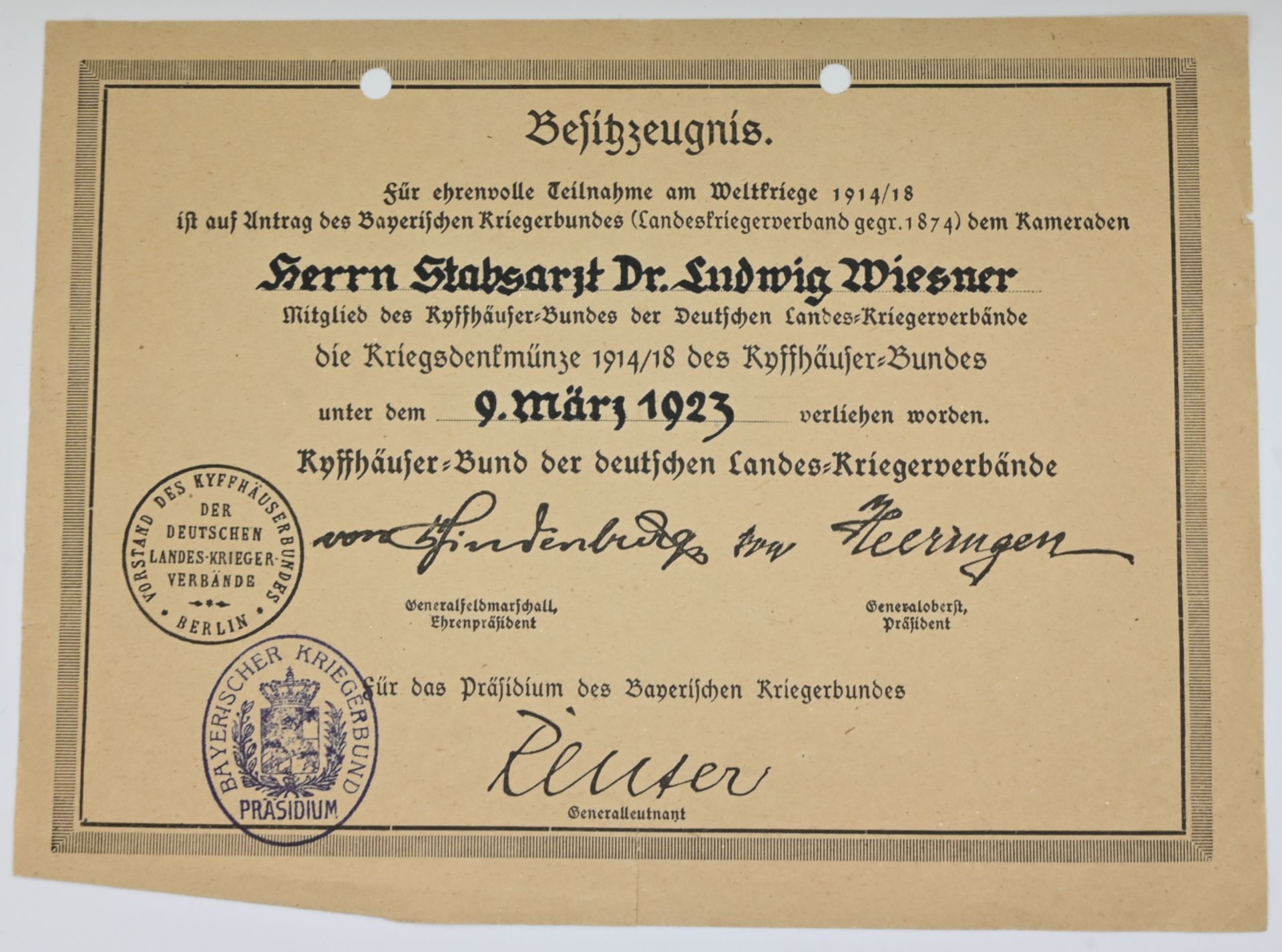 1 Ordensnachlasss des Oberstarztes Dr. Ludwig WIESNER (wohl *1885) des K. Bayer. 17. Infanterie-Regi - Bild 12 aus 20