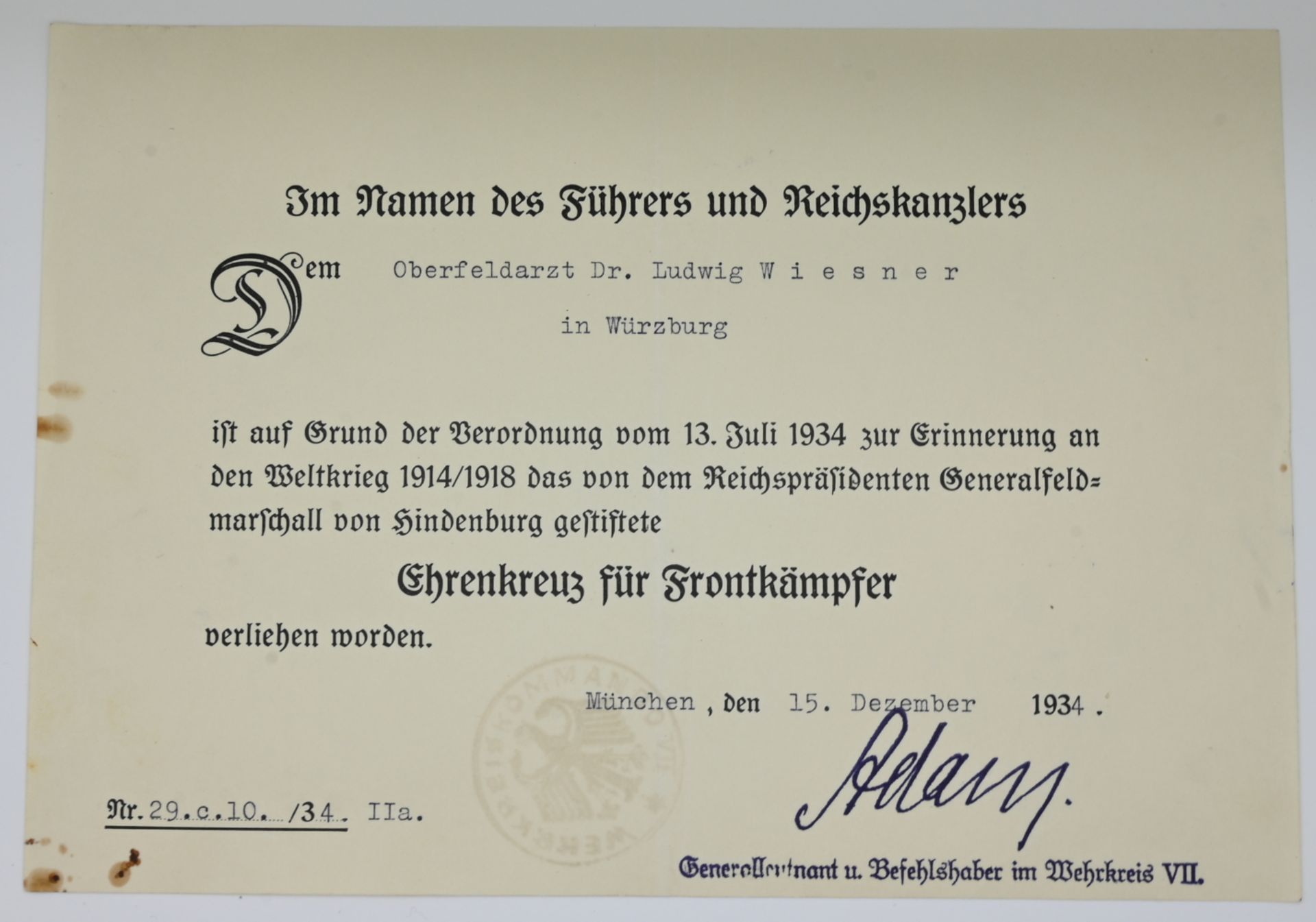 1 Ordensnachlasss des Oberstarztes Dr. Ludwig WIESNER (wohl *1885) des K. Bayer. 17. Infanterie-Regi - Bild 10 aus 20