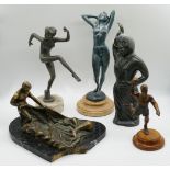 8 Figuren Bronze/Metall u.a.: z.B. bez. RAYMONDO "Damenakt" H mit Sockel ca. 33,5cm, unbez. "Fischer