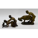 2 Figurengruppen/ Wiener Bronzen (Erotika) Repliken, jew. 2-teilig "Faun mit Ziege" u.a.,