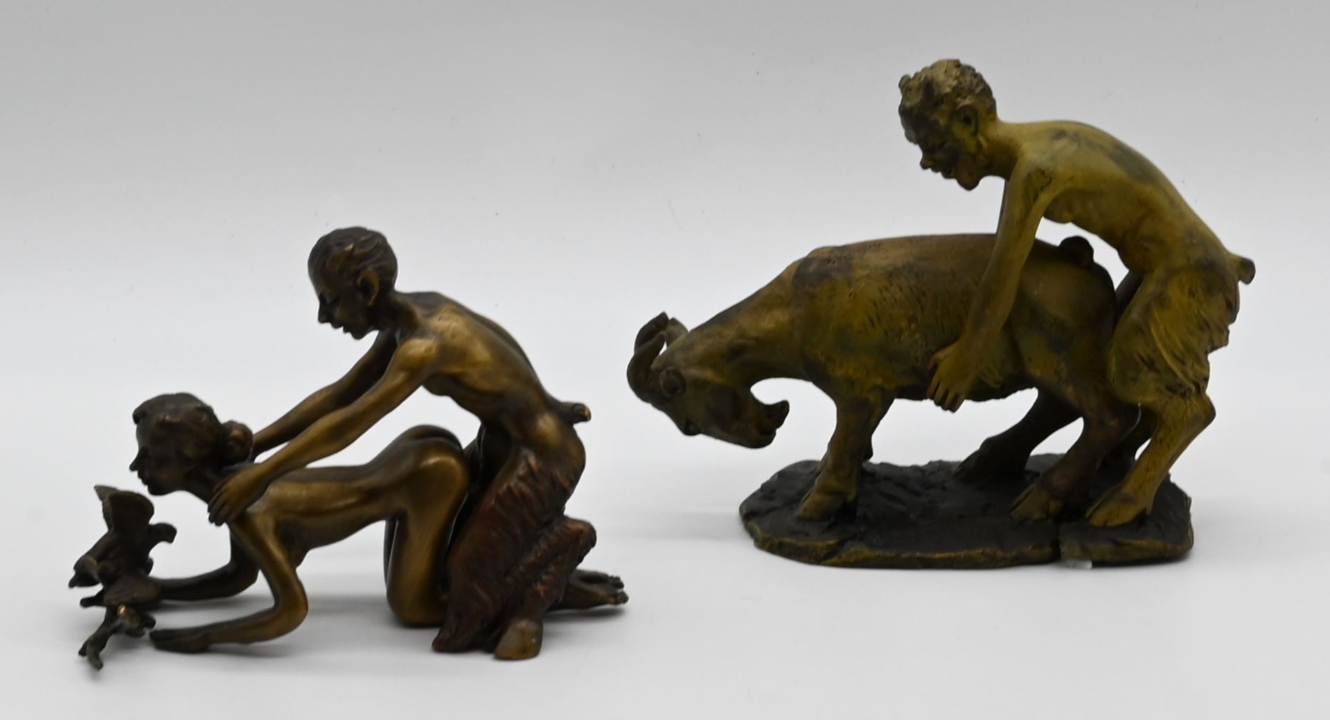 2 Figurengruppen/ Wiener Bronzen (Erotika) Repliken, jew. 2-teilig "Faun mit Ziege" u.a.,