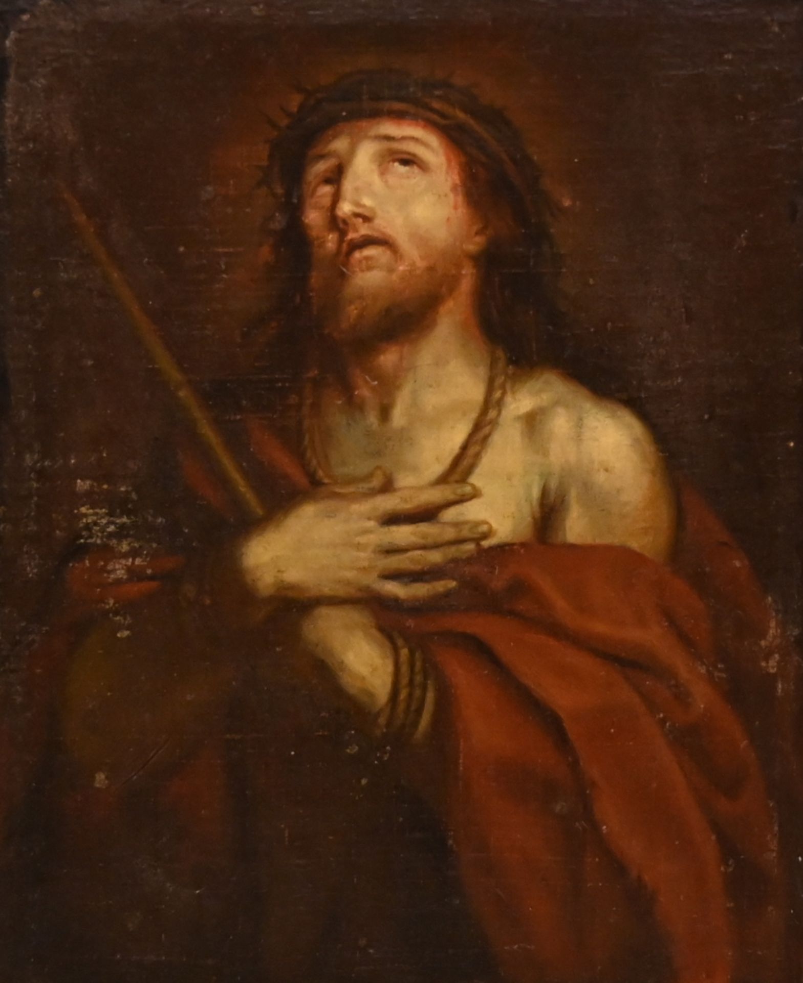 1 Ölgemälde unsign. (wohl 18./19. Jh.) "Gegeißelter Christus mit Dornenkrone"