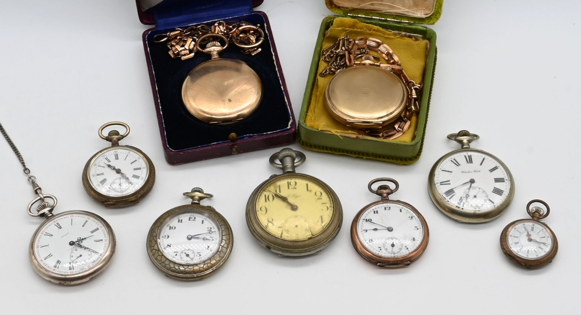 1 Damentaschenuhr RG 14ct. (1-Deckel-Gold) um 1900, 1 Herrentaschenuhr ungestempelt, um 1900, wohl 9