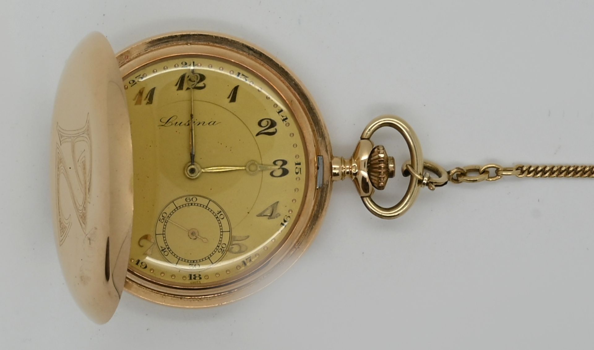 1 Herrentaschenuhr LUSINA GG 14ct. (2-Deckel-Gold), monogr. "PZ", wohl 1910er-Jahre, mit vergoldeten - Image 2 of 2