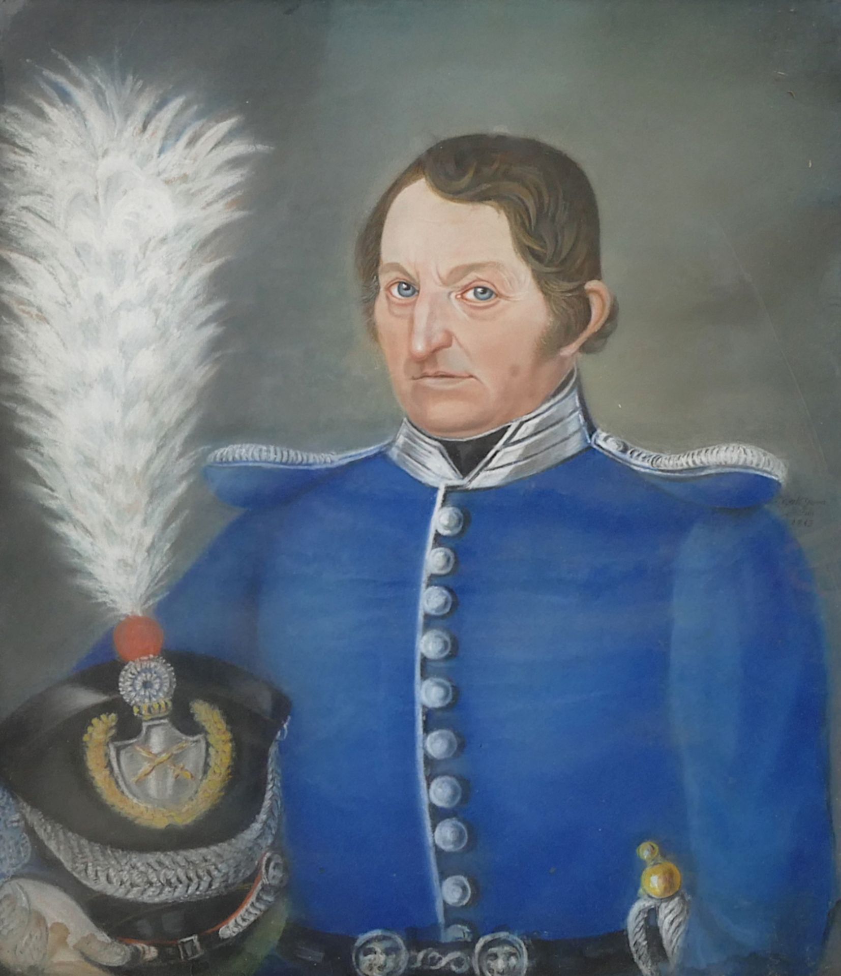 1 Pastell r. mittig wohl sign. F. GEIK "Portrait des Major ROTH der Bürgerwehr zu Bad Windsheim" r.