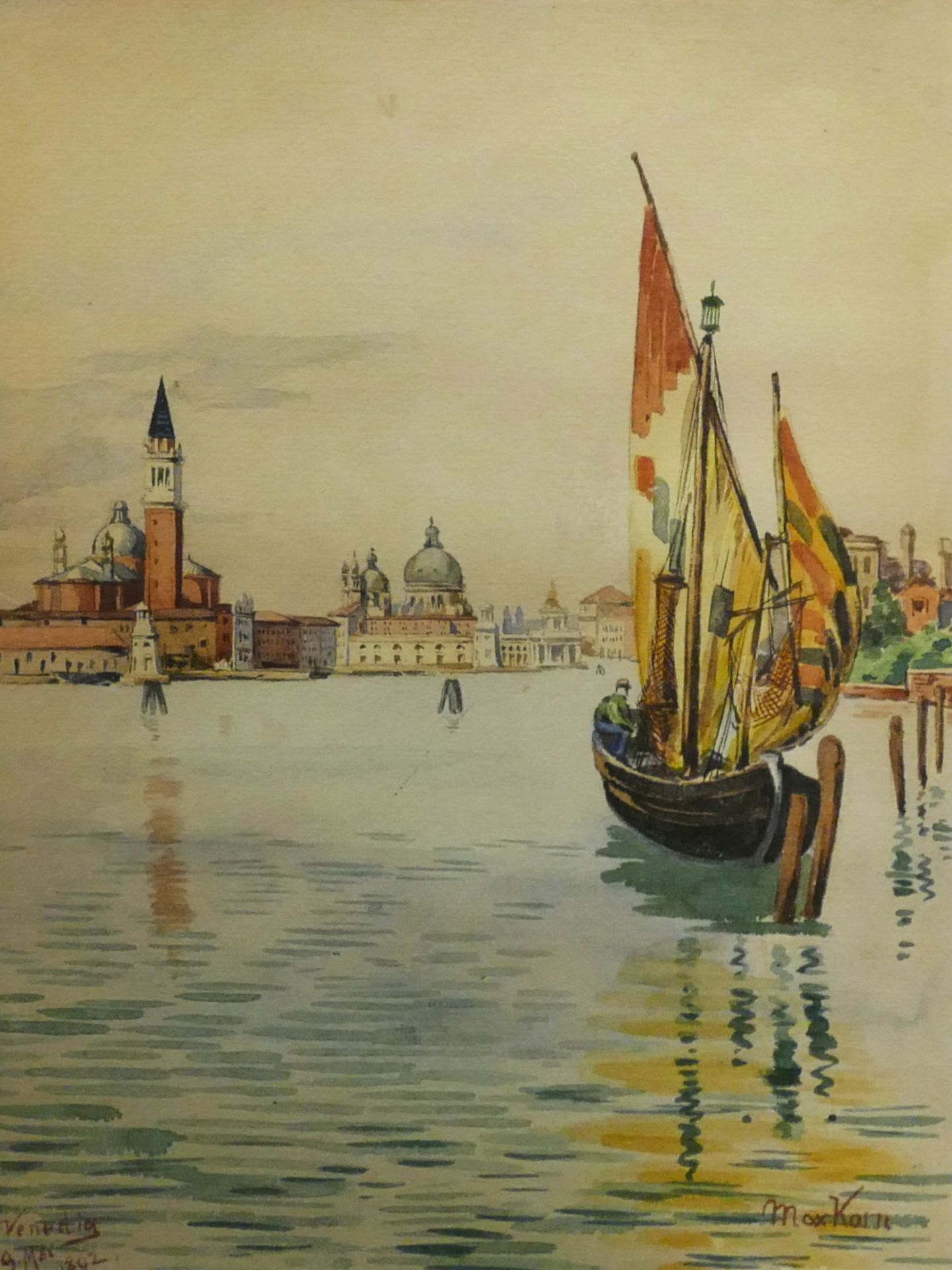 1 Aquarell r.u. sign. Max KORN (wohl 1862-1936 Zerbst) "Blick auf Santa Maria della Salute und Marku
