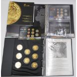 1 Konv. Münzen/Medaillen: Metall u.a., z.T. vergoldet, Euromünzen, Banknoten versch. Länder im Album