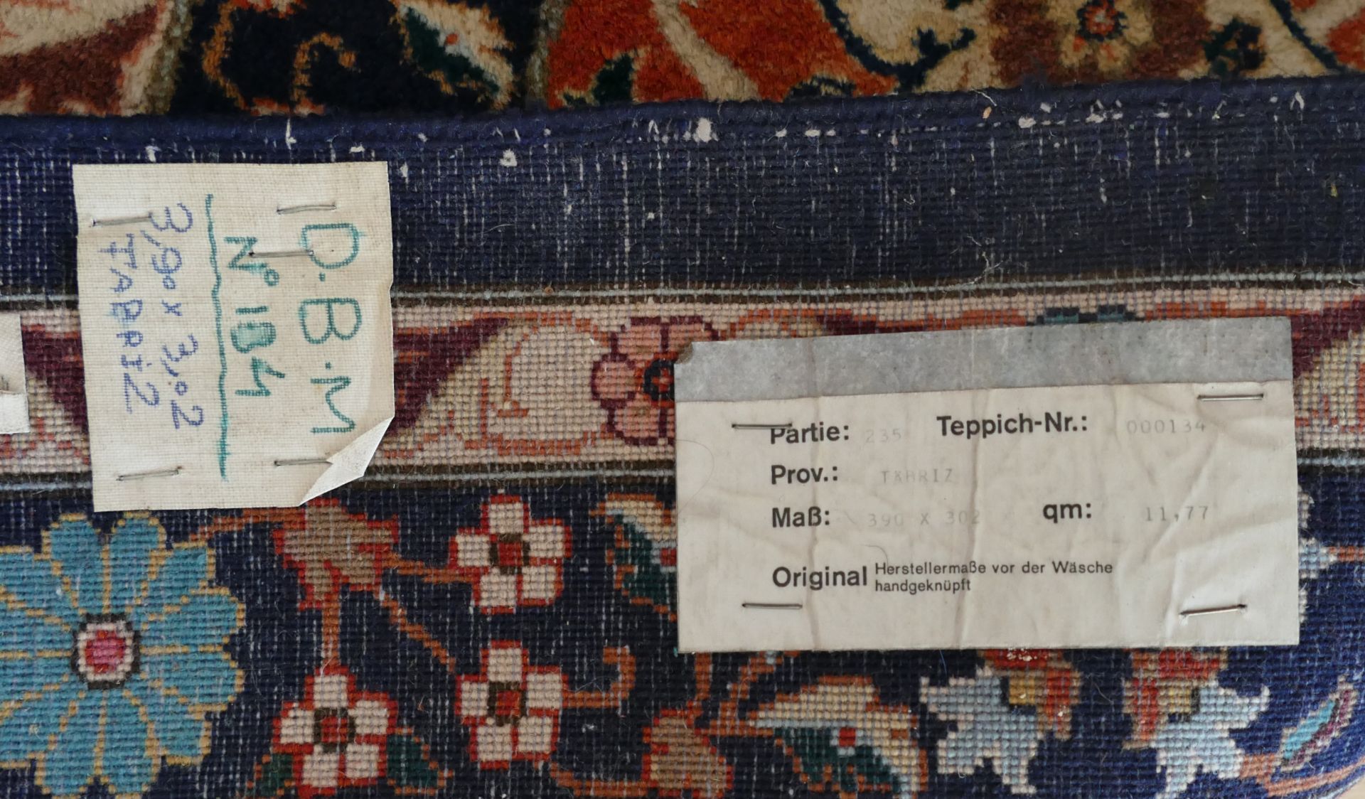 1 Teppich Täbriz, blaugrundig, Rosette, ca. 300 x 400 cm, gut erhalten, Asp - Bild 2 aus 3
