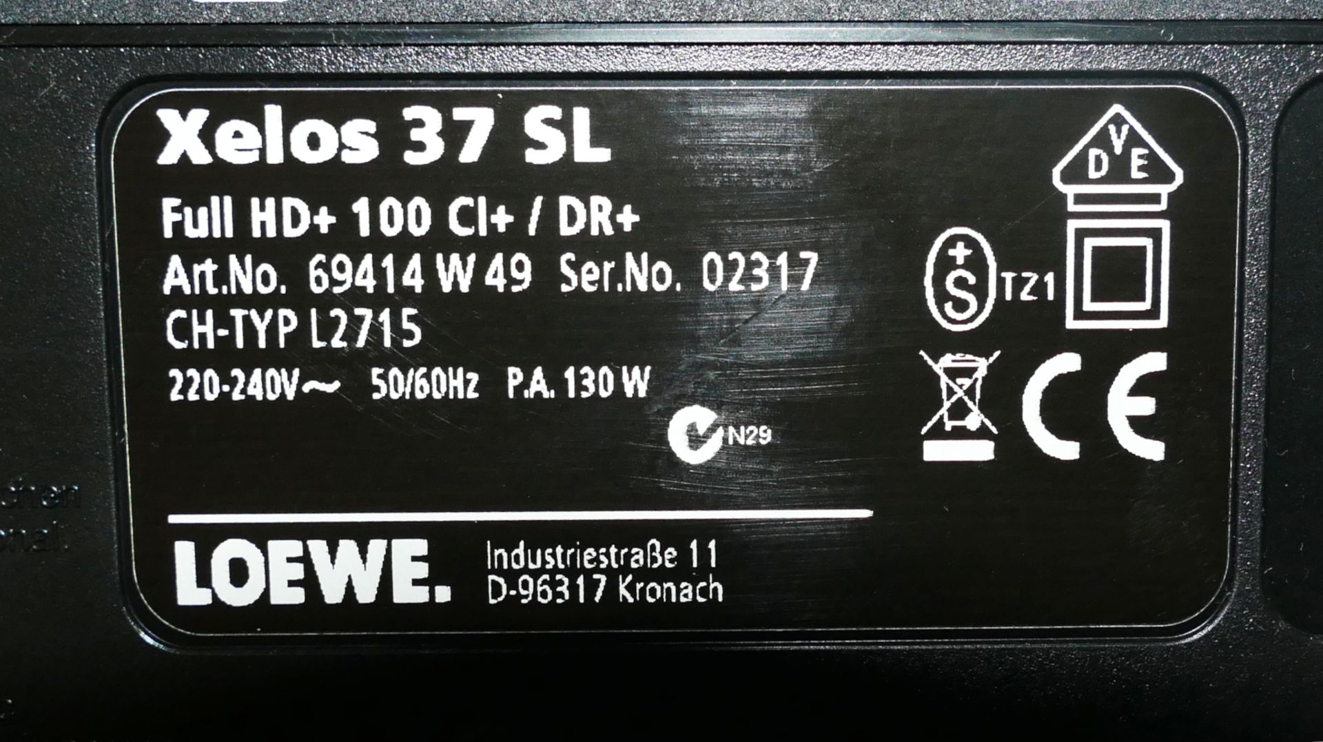 1 TV Loewe Xelos 37 SL Full HD Plus mit Fernbedienung, Tischchen, Radios , Zubehör, u.a. Asp. - Bild 2 aus 2