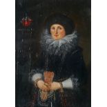 1 Ölgemälde „Portrait einer adeligen Dame mit Pelzmütze“ dat. 1637, ca. 20 cm x 16 cm mit Rahmen, As