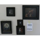 5 Ölgemälde / Miniaturen wohl 18./19. Jh., „Portraits“ u.a. versch. Größen bis ca. 27 x 30 cm, je As