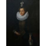 1 Ölgemälde wohl um 1600 „Damenportrait mit Halskrause und Federhaube“