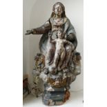 1 Holzfigur Madonna mit Kind, wohl 18. Jh., alpenländisch, orig. bem., besch., Teile fehlen, H 50 cm