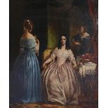 1 Ölgemälde l.o. sign. S. Randolph „Damen-Trio“, doubliert, ca. 51 x 48 cm mit Rahmen, Asp.