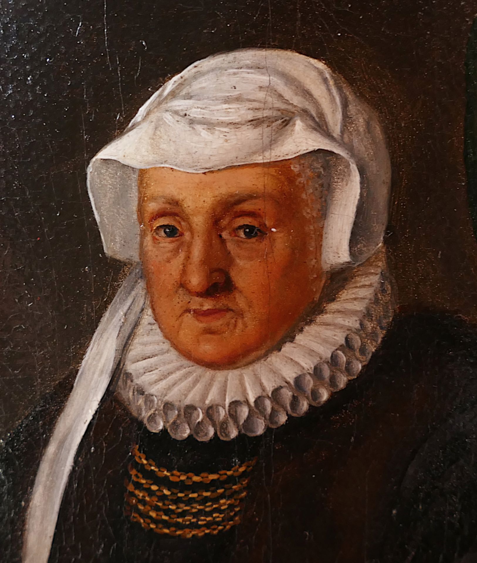 1 Ölgemälde „Portrait einer älteren adeligen Dame“, dat. 1636, ca. 20 cm x 17 cm mit Rahmen, Asp. - Image 4 of 5