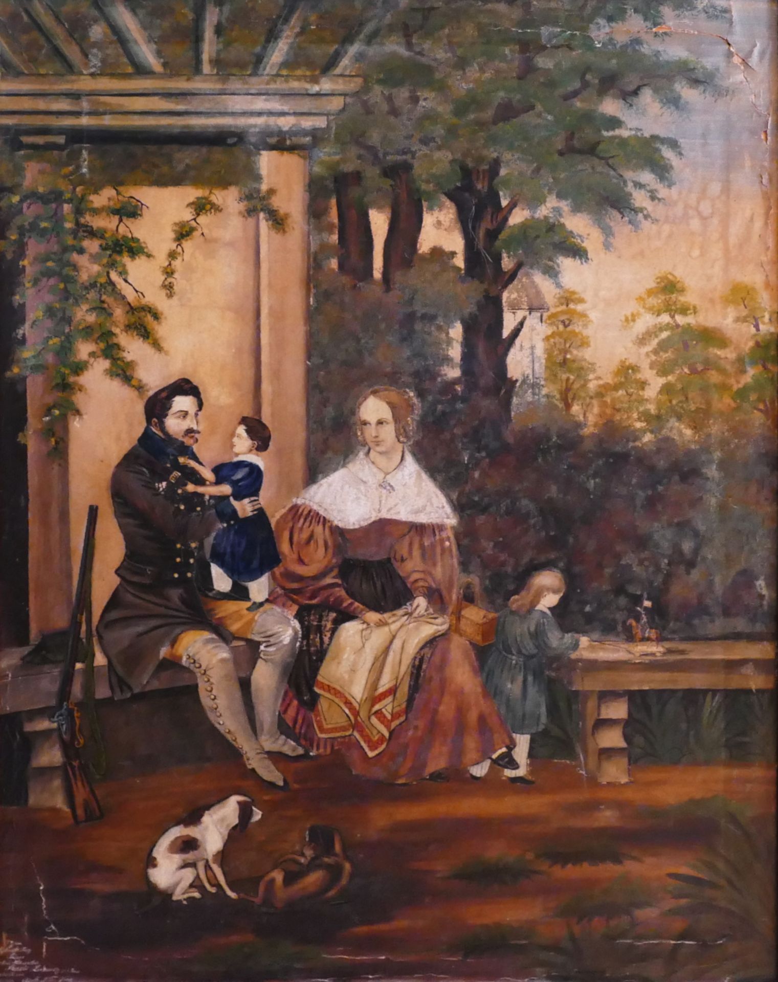 1 Kaminschirm Biedermeier „Familienportrait“, l.u. dat. 1843, - Bild 2 aus 4