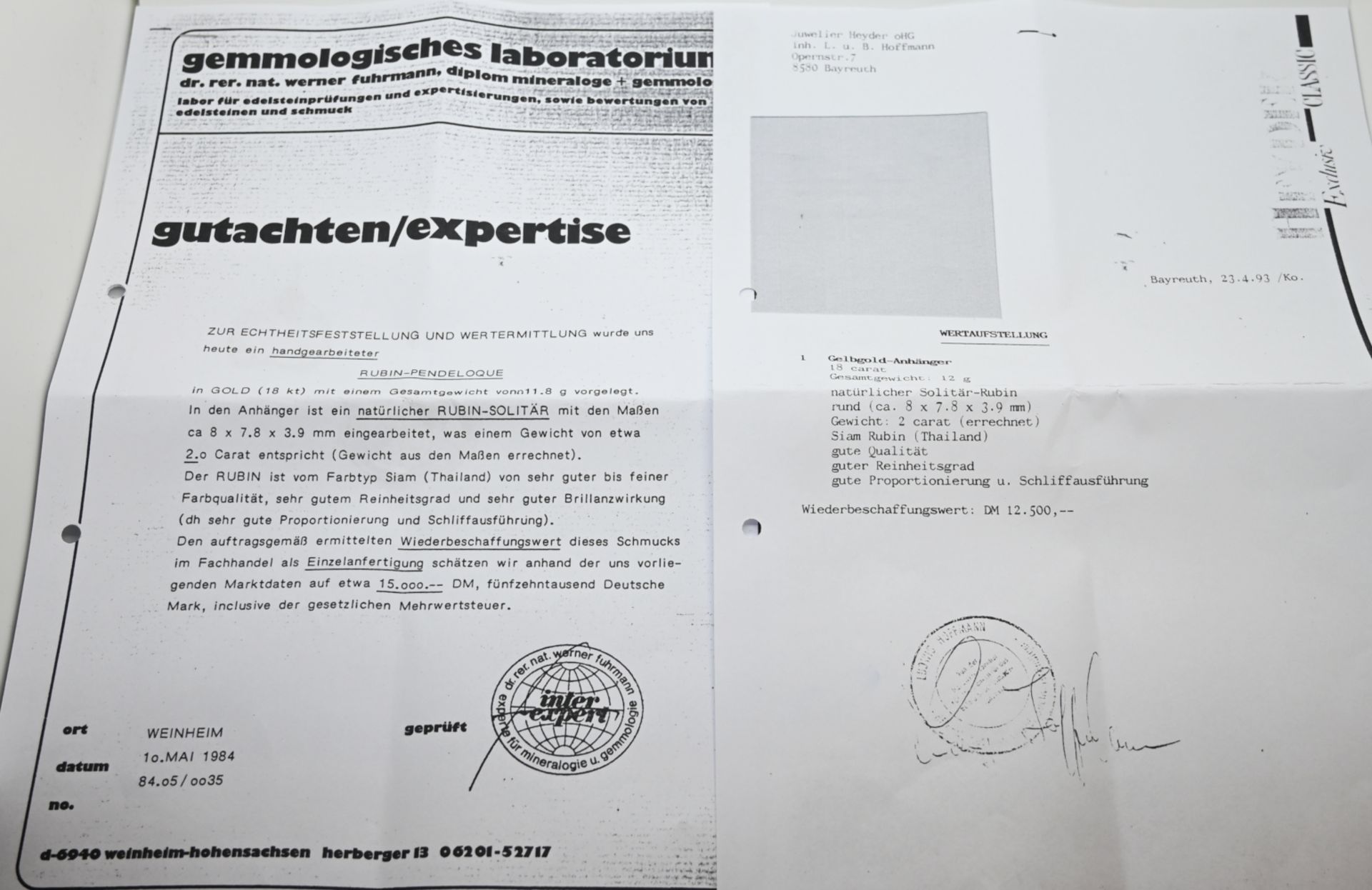 1 Anhänger/Brosche GG 18ct., laut Gutachten/Expertise vom Gemmologischen Labor 1984 und Wertaufstell - Bild 3 aus 3