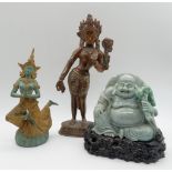 3 nztl. Dekorationsfiguren: 1x "Sitzender Buddha", 1x "Thailändische Tempeltänzerin", "Tibetanische 