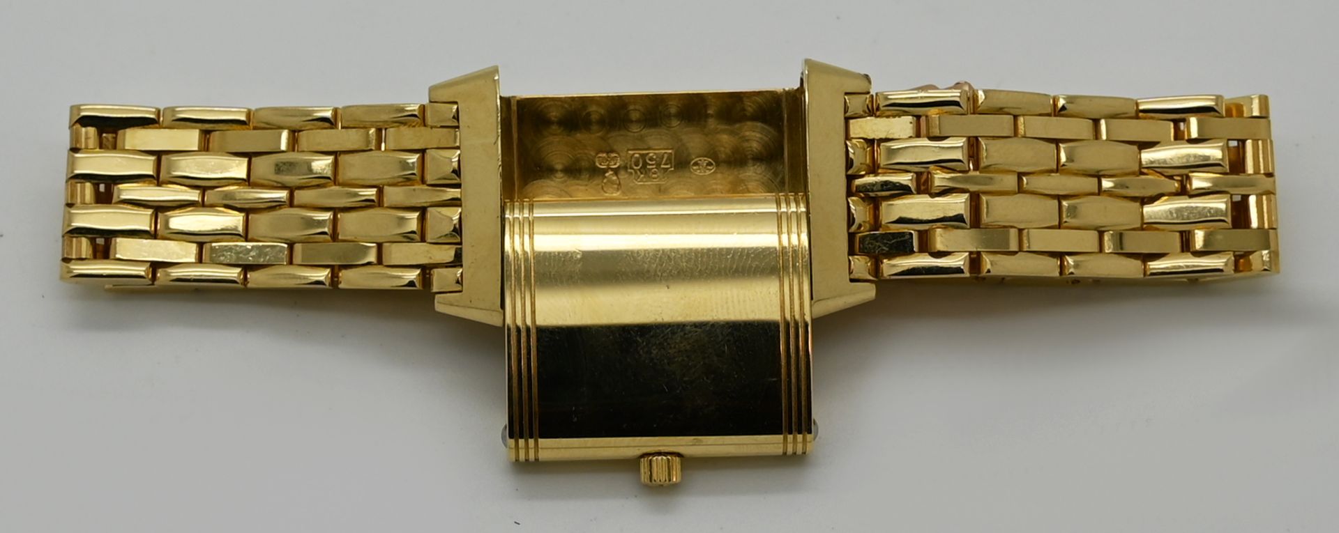 1 Damenarmbanduhr JAEGER LECOULTRE Reverso GG 18ct., mit Faltschließe, Handaufzug (Uhr läuft an), - Bild 3 aus 3