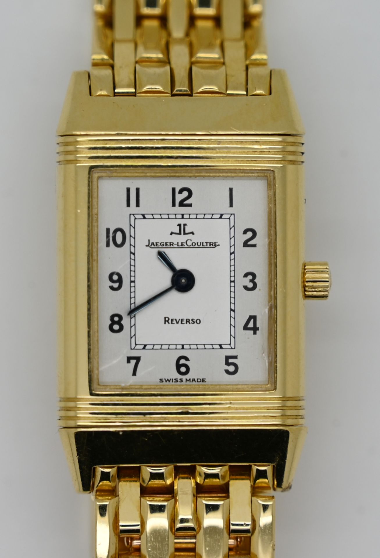 1 Damenarmbanduhr JAEGER LECOULTRE Reverso GG 18ct., mit Faltschließe, Handaufzug (Uhr läuft an),