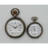 2 Taschenuhren um 1900, je Silber mit Metall, je Asp./Tsp./z.T. besch. (Zifferblatt)