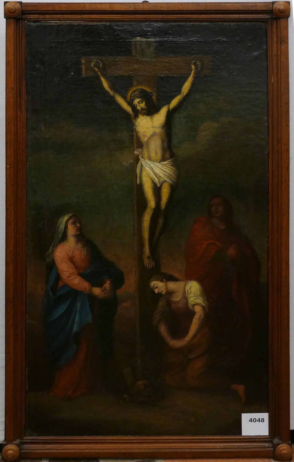 7 Bilder mit meist religiösem Kontext: 1 Ölgemälde unsign. "Kreuzigung" Öl/Lwd. ca. 100x56,5cm, r.u. - Bild 3 aus 4