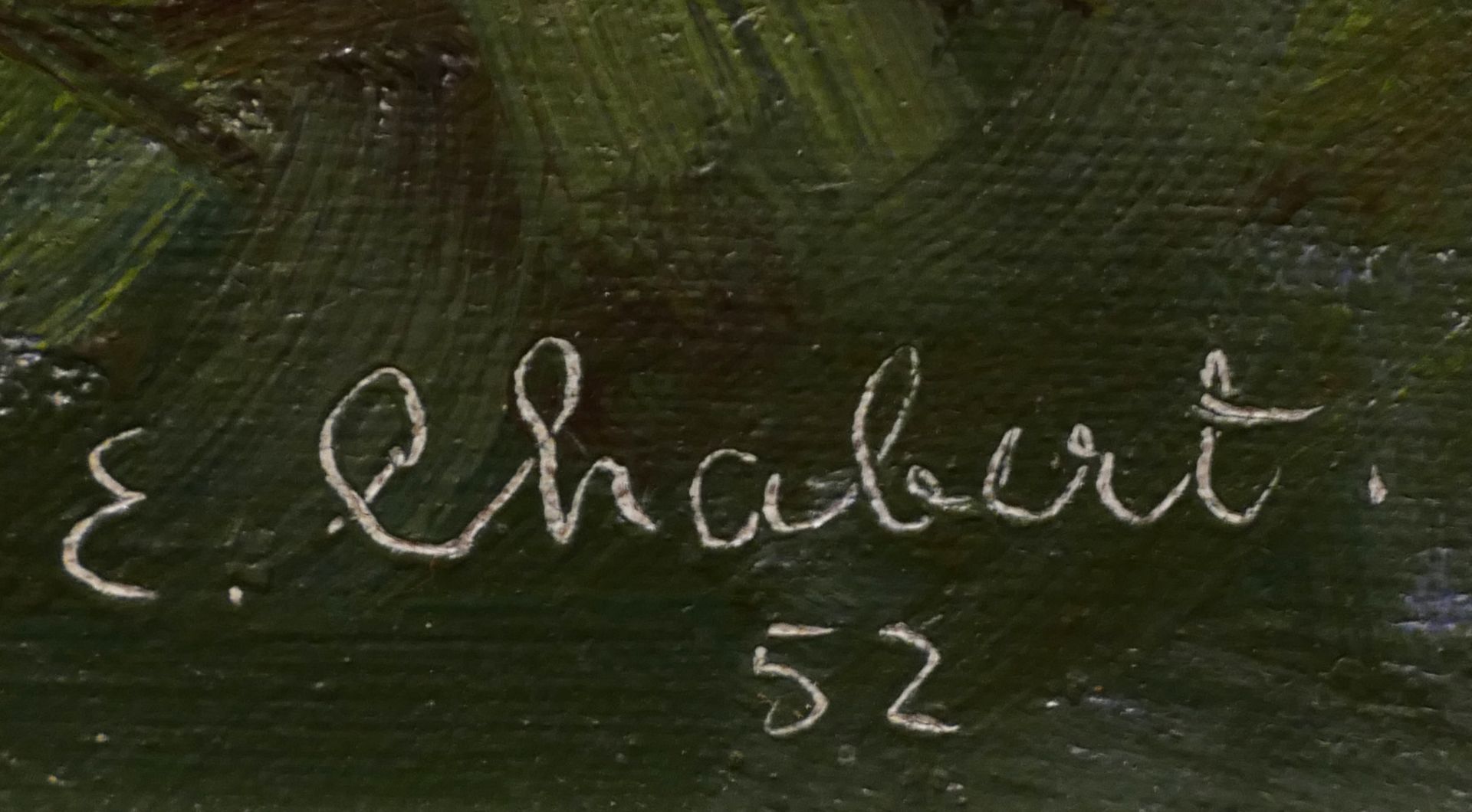 1 Ölgemälde r.u. sign. E. CHABERT (wohl Egon C. 1889 Svatonitz/Böhmen-1962 Wien) "Gehöft am Ufer"  - Bild 3 aus 4