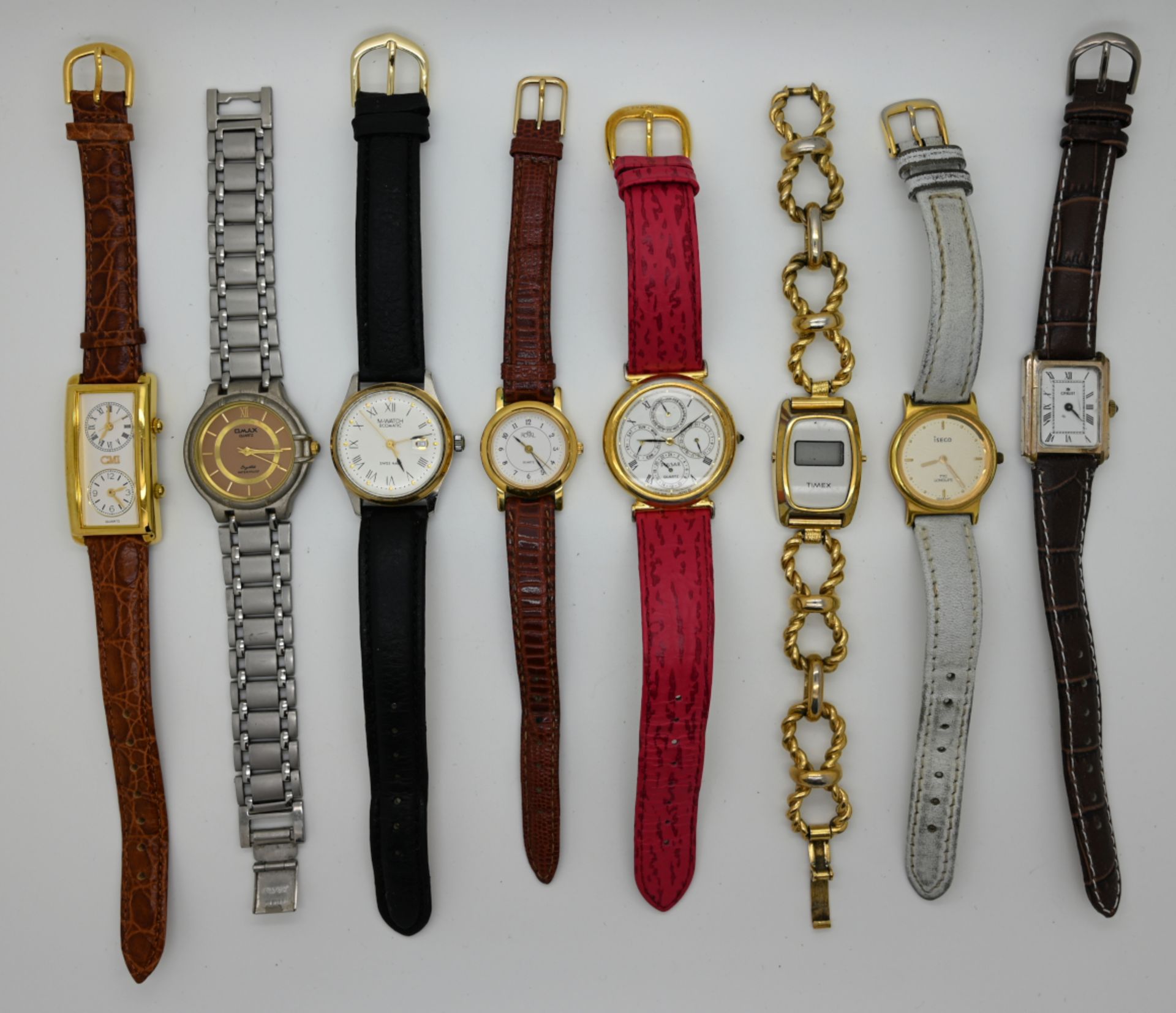 1 Konv. Armbanduhren: verschieden, je Metall z.T. vergoldet, z.T. mit Lederband, je Asp./Tsp./z.T. b