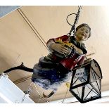 1 Lüsterweibchen nztl. "Barbusige Marktfrau mit Laterne" Holz bemalt, elektrifiziert, ca. L 84cm, ca