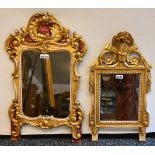 2 Wandspiegel Holz/Stuck bemalt z.T. vergoldet im Barockstil, 1x außen ca. 75x45cm, 1x außen ca. 66x