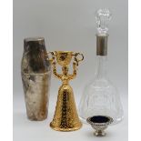 1 Konv.: 1 Kristallkaraffe mit Montierung Silber 800 Theodor MÜLLER, Weimar ca. H 32cm, 2 Salieren j