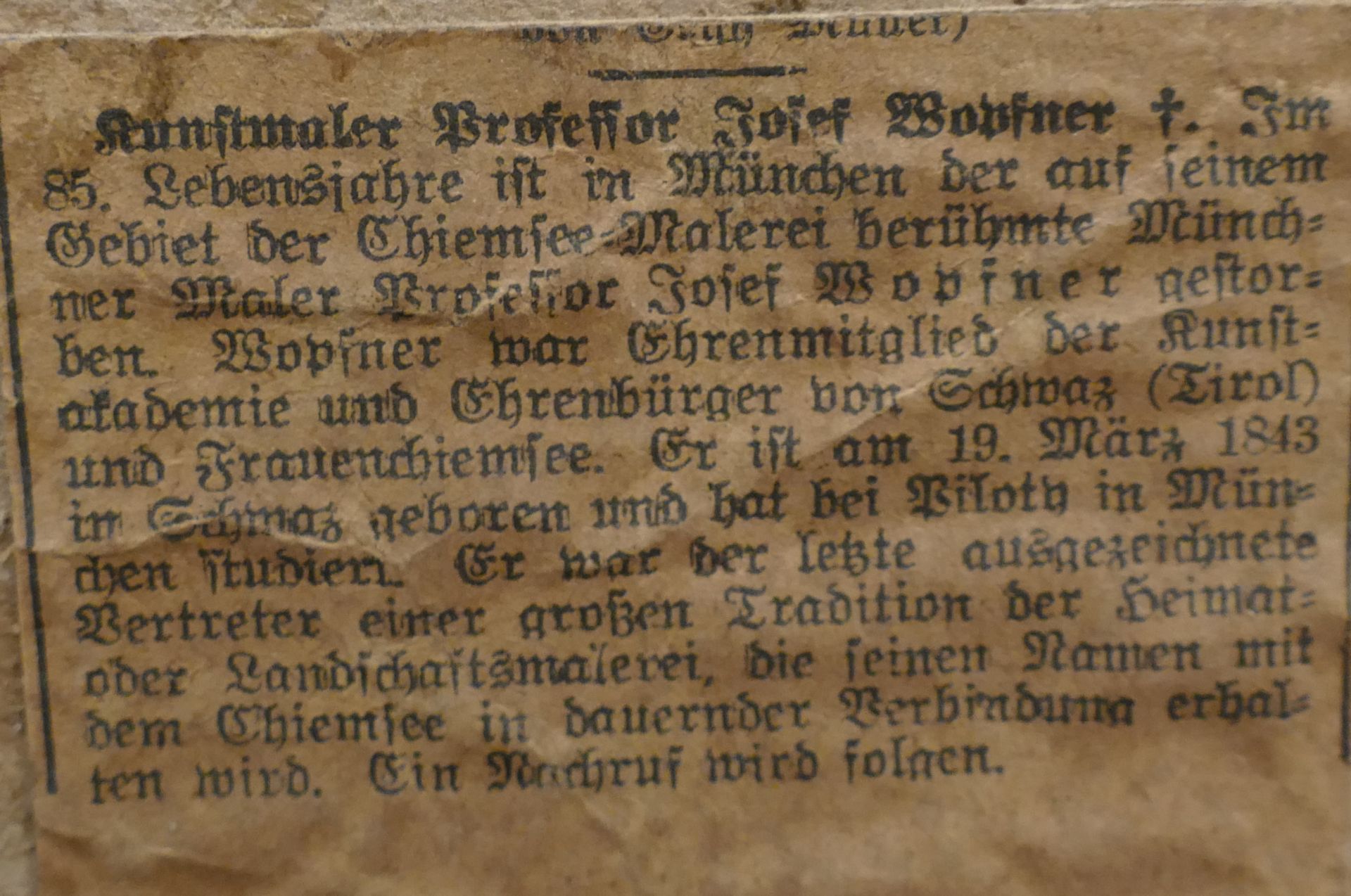 1 Ölgemälde unsign. rücks. bez. auf Klebezetteln Jos. WOPFNER (wohl Josef W. 1843 Schwaz, Tirol-1927 - Bild 5 aus 5