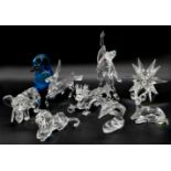 9 Glas- und Kristallfiguren v.a. SWAROVSKI z.B. "Pegasus" ca. H 11,5cm, "Pierrot" ca. H 20cm, "Drach