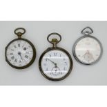 1 Taschenuhr Silber 800/Metall um 1900, 1 Taschenuhr (wohl Spindeluhr) Metall sowie 1 Taschenuhr Met