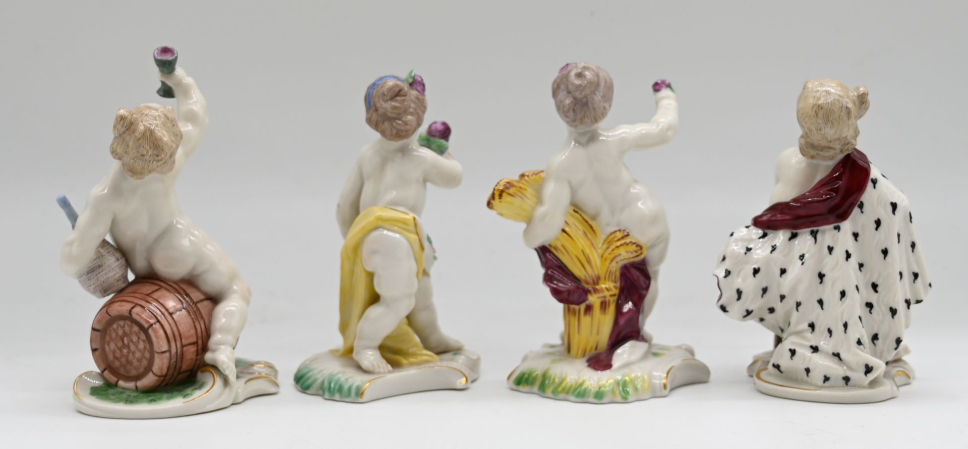 4 Figuren Porzellan NYMPHENBURG "Die vier Jahreszeiten", polychrome Bemalung, H 11cm, berieben, Asp. - Bild 2 aus 3