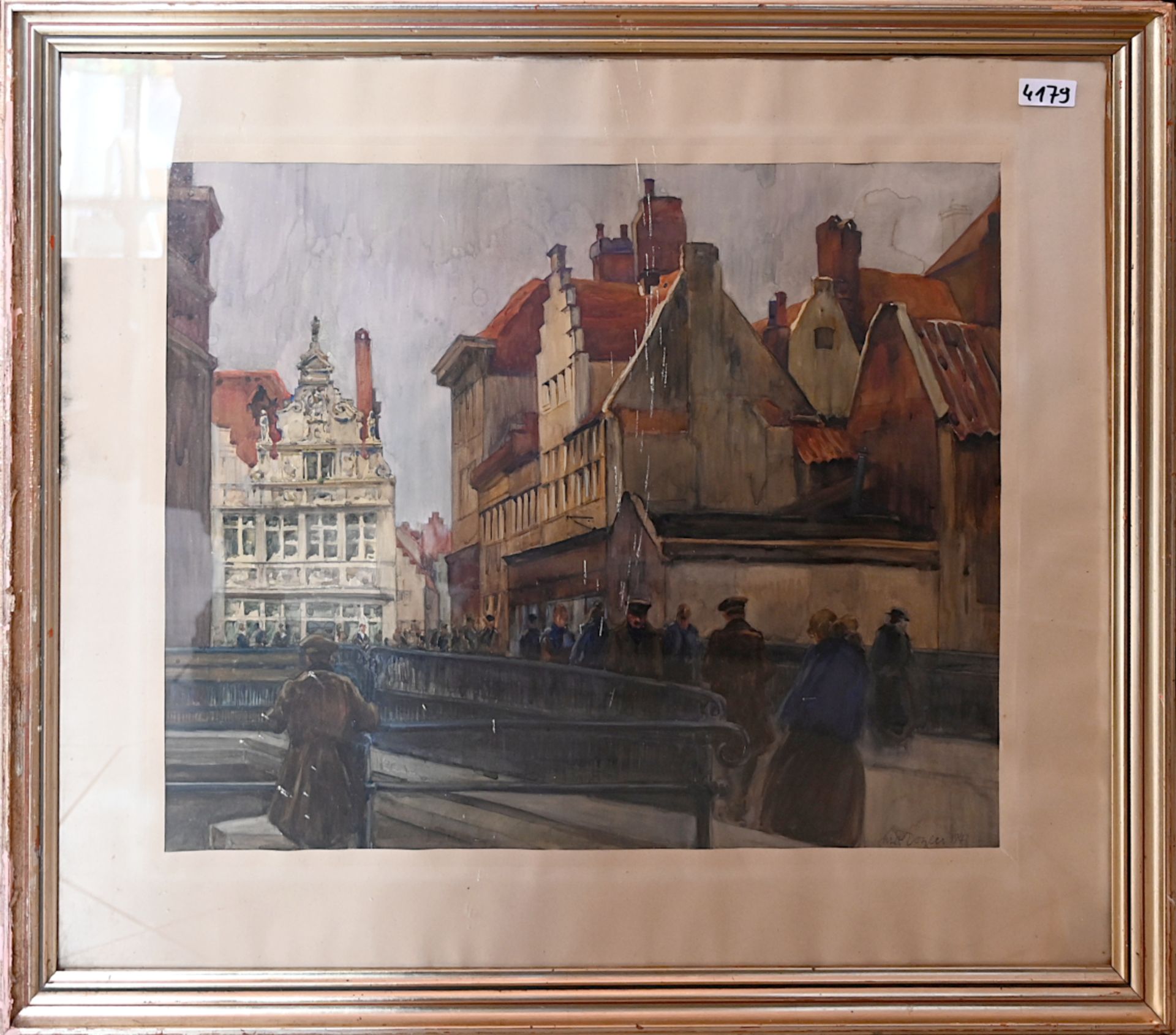 5 Bilder z.T. Reproduktionen: 1 Aquarell r.u. sign. DÖZLER (wohl Prof. D. 20. Jh.) „Stadtszene mit B - Bild 2 aus 4