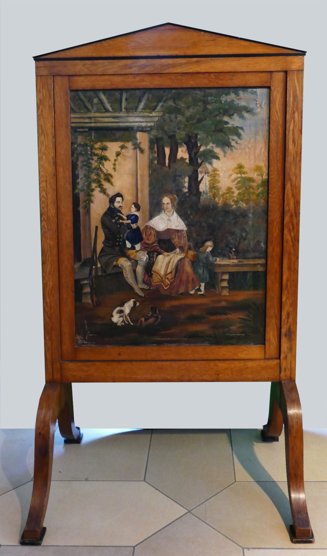 1 Kaminschirm Biedermeier „Familienportrait“, l.u. dat. 1843,