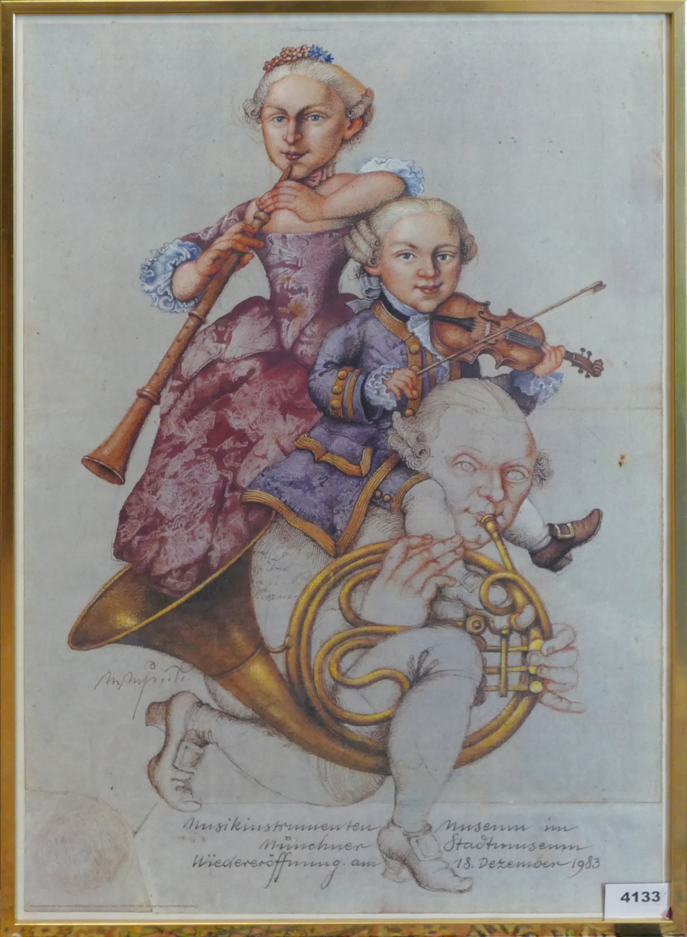 1 Poster nach Michael Mathias PRECHTL (1926 Amberg-2003 Nürnberg) "Musikinstrumentenmuseum im Münchn - Bild 2 aus 3
