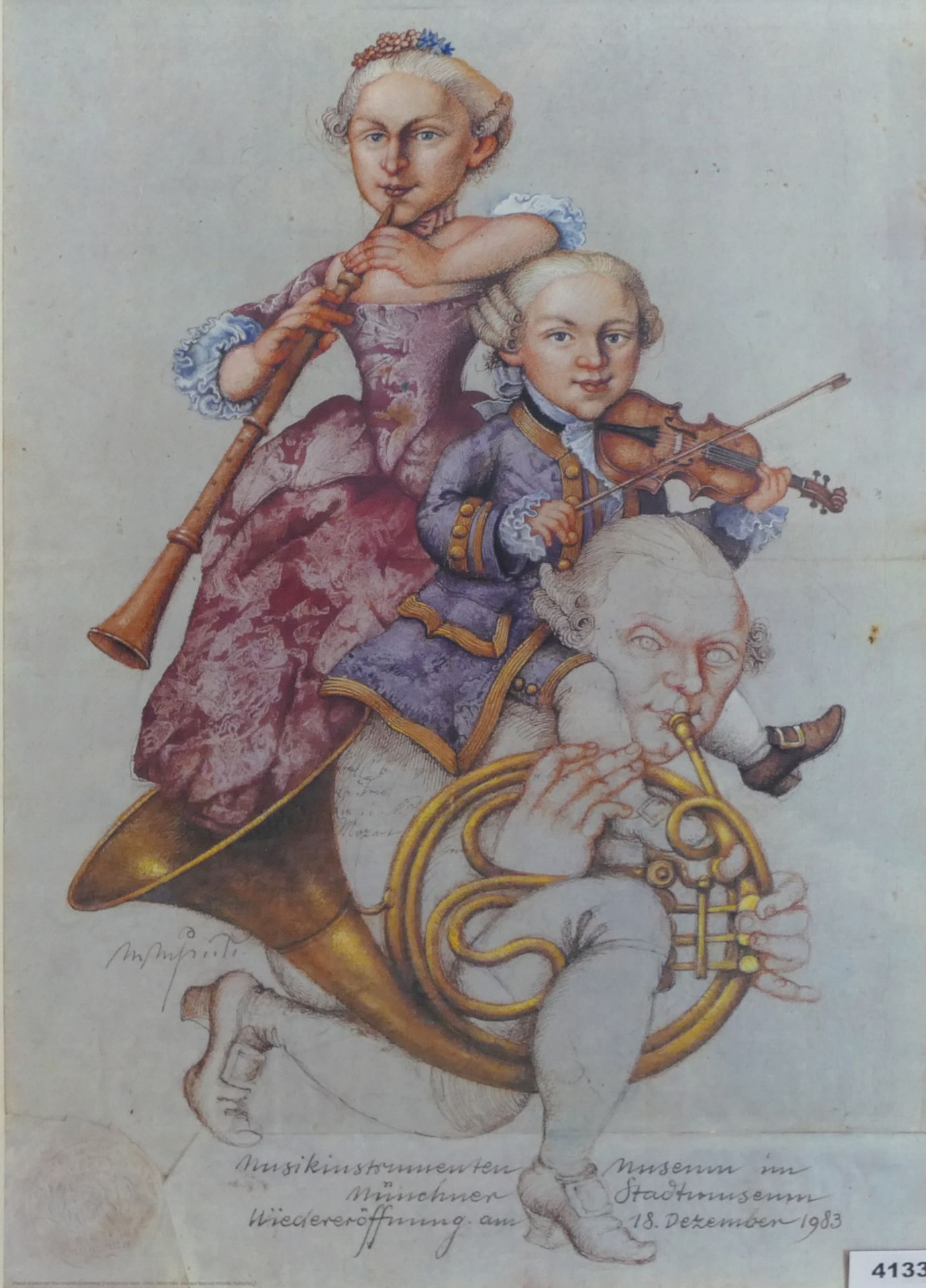 1 Poster nach Michael Mathias PRECHTL (1926 Amberg-2003 Nürnberg) "Musikinstrumentenmuseum im Münchn