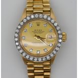 1 Damenarmbanduhr ROLEX GG 18ct., Oyster Perpetual Datejust, mit Garantieschein,