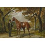 1 Aquarell J. AUDY (wohl Johnny A. activ 1850-1880) "Englischer Gentleman und sein Pferd"
